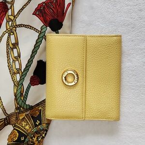 Celine Snap Close Wallet Yellow Pebbled Leather